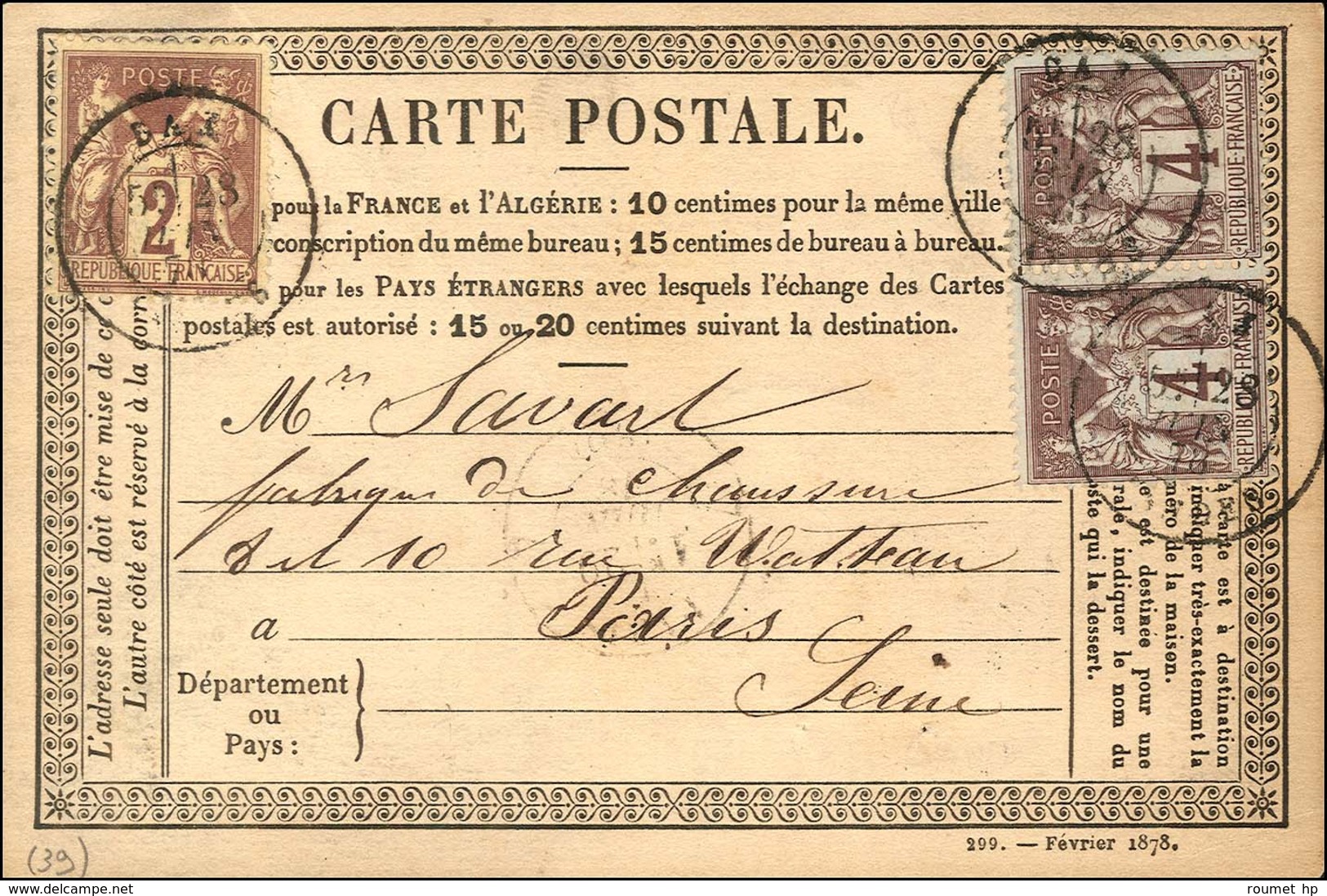 Càd T 18 DAX / LANDES / N° 85 + 88 (2) Sur Carte Précurseur. 1878. - TB. - 1876-1878 Sage (Type I)