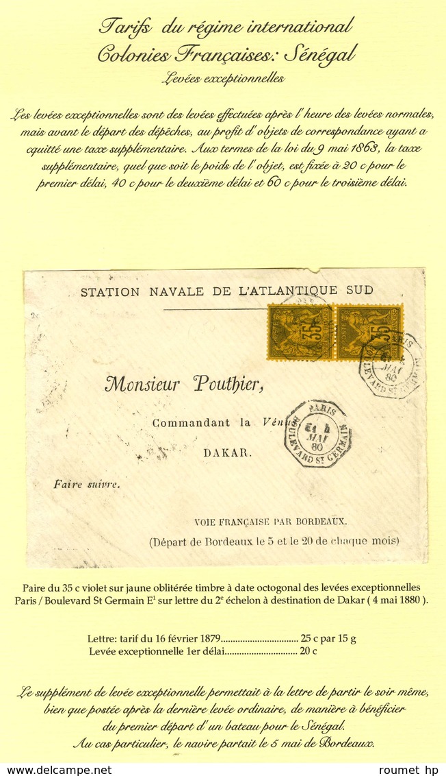 Càd Octo De Lev. Ex PARIS / BD ST GERMAIN E1 / N° 93 Paire Sur Devant D'enveloppe 2 Ports Imprimée De La Station Navale  - 1876-1878 Sage (Type I)
