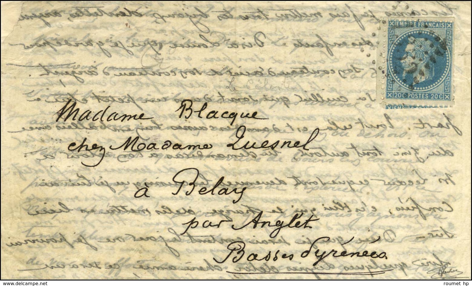 Lettre Avec Texte Daté De Paris Le 29 Septembre 1870 Pour Belay Par Anglet (Basses Pyrénées). Au Recto, GC 1352 (Dreux)  - War 1870