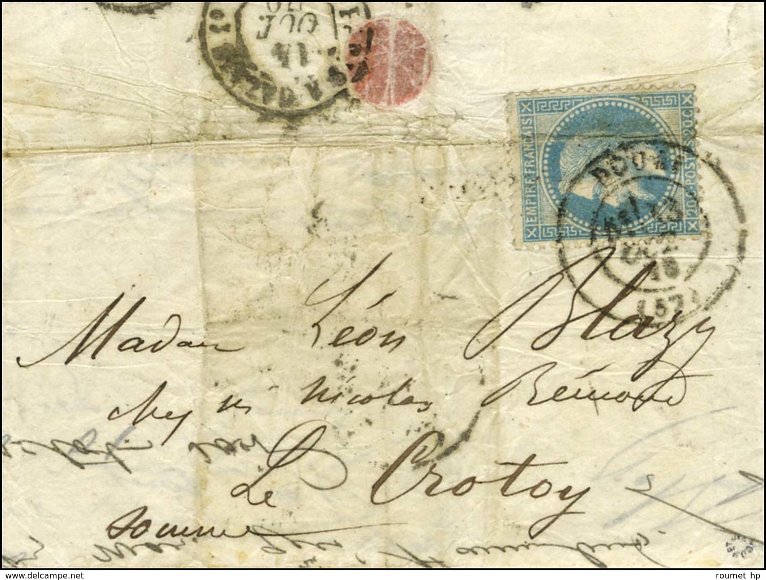 Lettre Avec Texte Datée De Paris Le 10 Octobre 1870 Pour Le Crotoy. Au Recto, Càd T 17 DOUAI (57) 13 OCT. 70 / N° 29 (pl - War 1870