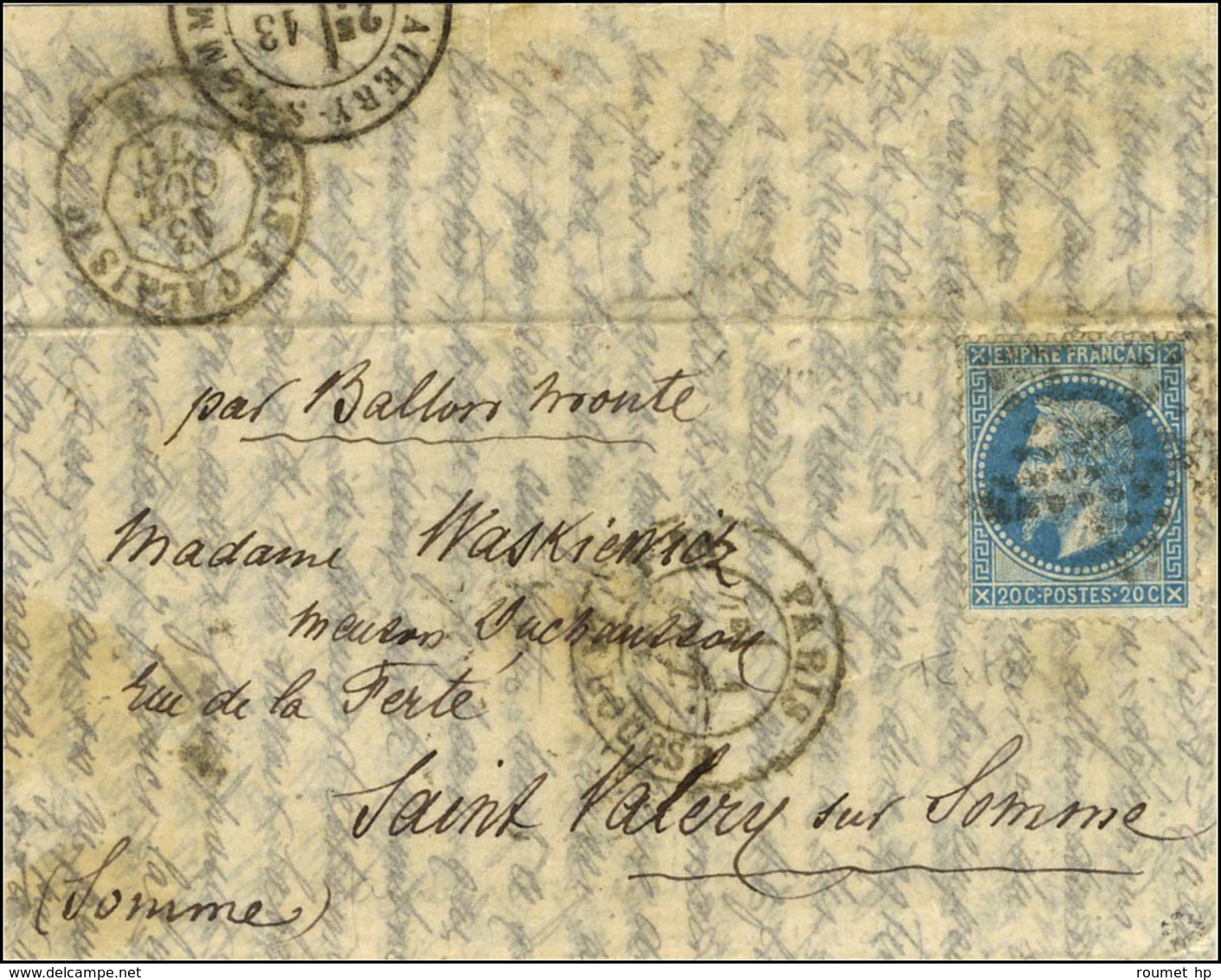 Etoile 1 / N° 29 Càd PARIS / PL. DE LA BOURSE 1 OCT. 70 Sur Lettre Pour Saint Valéry-s-Somme, Au Verso Càd De Passage PA - War 1870