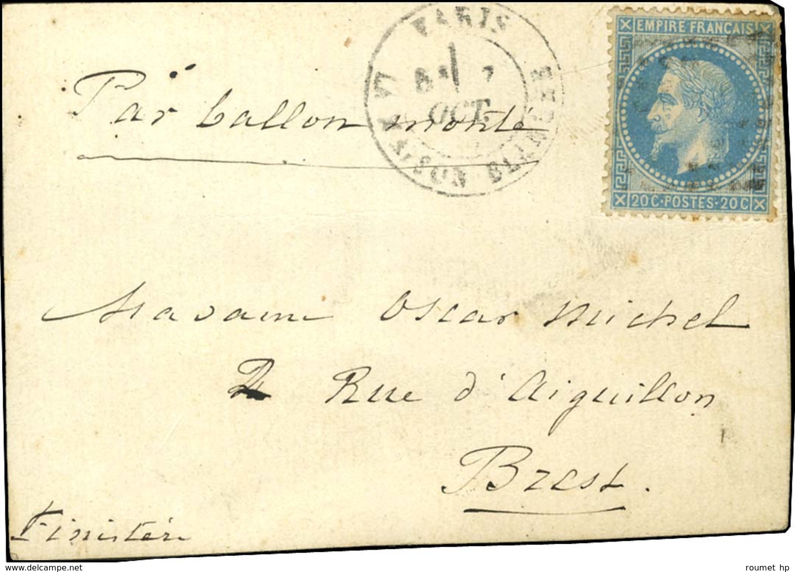 GC 2170 / N° 29 Càd PARIS / LA MAISON BLANCHE 7 OCT. 70 Sur Carte Pour Brest. Au Verso, Càd D'arrivée 18 OCT. 70. Rare A - War 1870