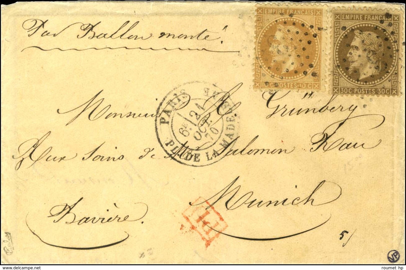 Etoile 3 / N° 28 + 30 Càd PL. DE LA MADELEINE 21 OCT. 70 Sur Lettre Pour Munich. Au Verso, Càd PARIS A LILLE 1 NOV/. 70  - Oorlog 1870