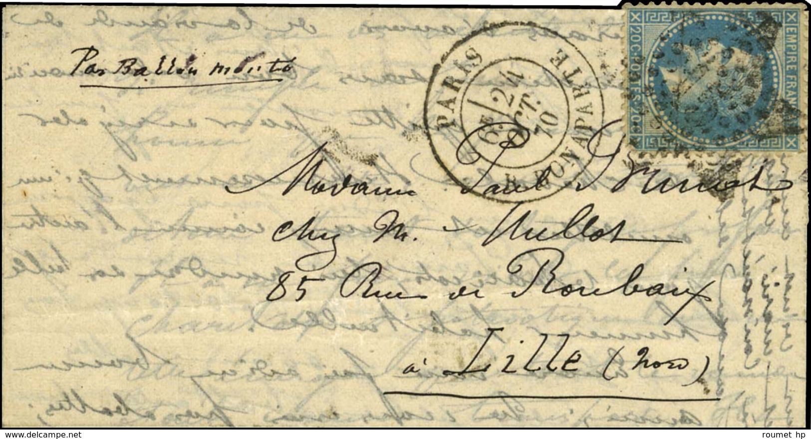 Etoile 15 / N° 29 Càd PARIS / R. BONAPARTE 24 OCT. 70 Sur Lettre Pour Lille. Au Verso, Càd D'arrivée 5 NOV. 70. LE VAUBA - War 1870