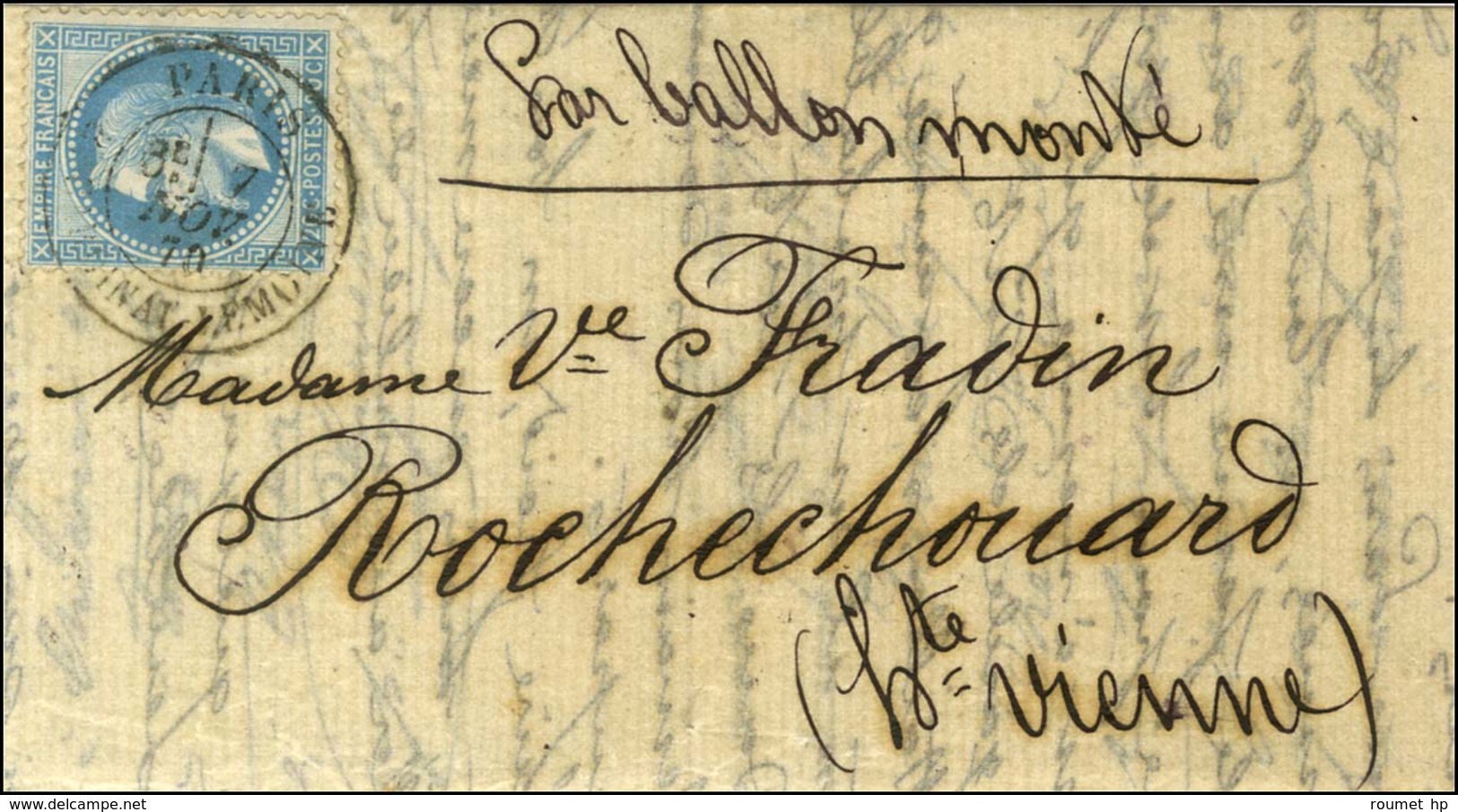 Càd PARIS / R. CARDINAL LEMOINE 7 NOV. 70 Sur Lettre Pour Rochechouard. Au Verso, Càd D'arrivée 11 NOV. 70. LE GIRONDE C - Oorlog 1870