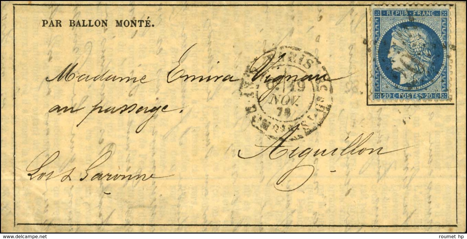 Etoile 20 / N° 37 Càd PARIS / R. ST DOMque ST GN N° 58 19 NOV. 70 Sur Gazette Des Absents N° 9 Pour Aiguillon (Lot Et Ga - Oorlog 1870