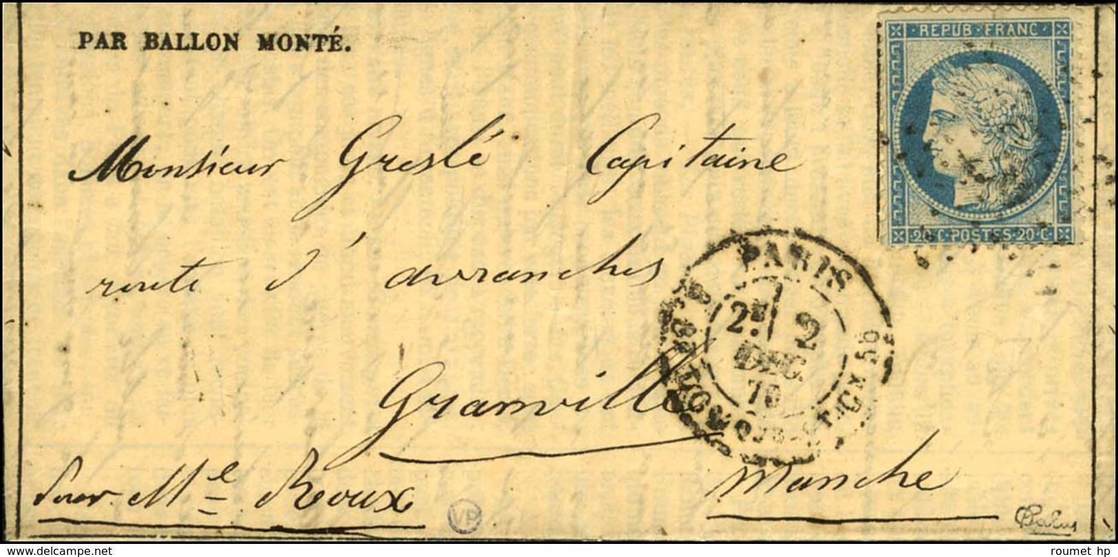 Etoile 20 / N° 37 Càd PARIS / R. ST DOMque ST GN N° 56 2 DEC. 70 Sur Gazette Des Absents N° 12 Pour Granville. Au Verso, - Oorlog 1870