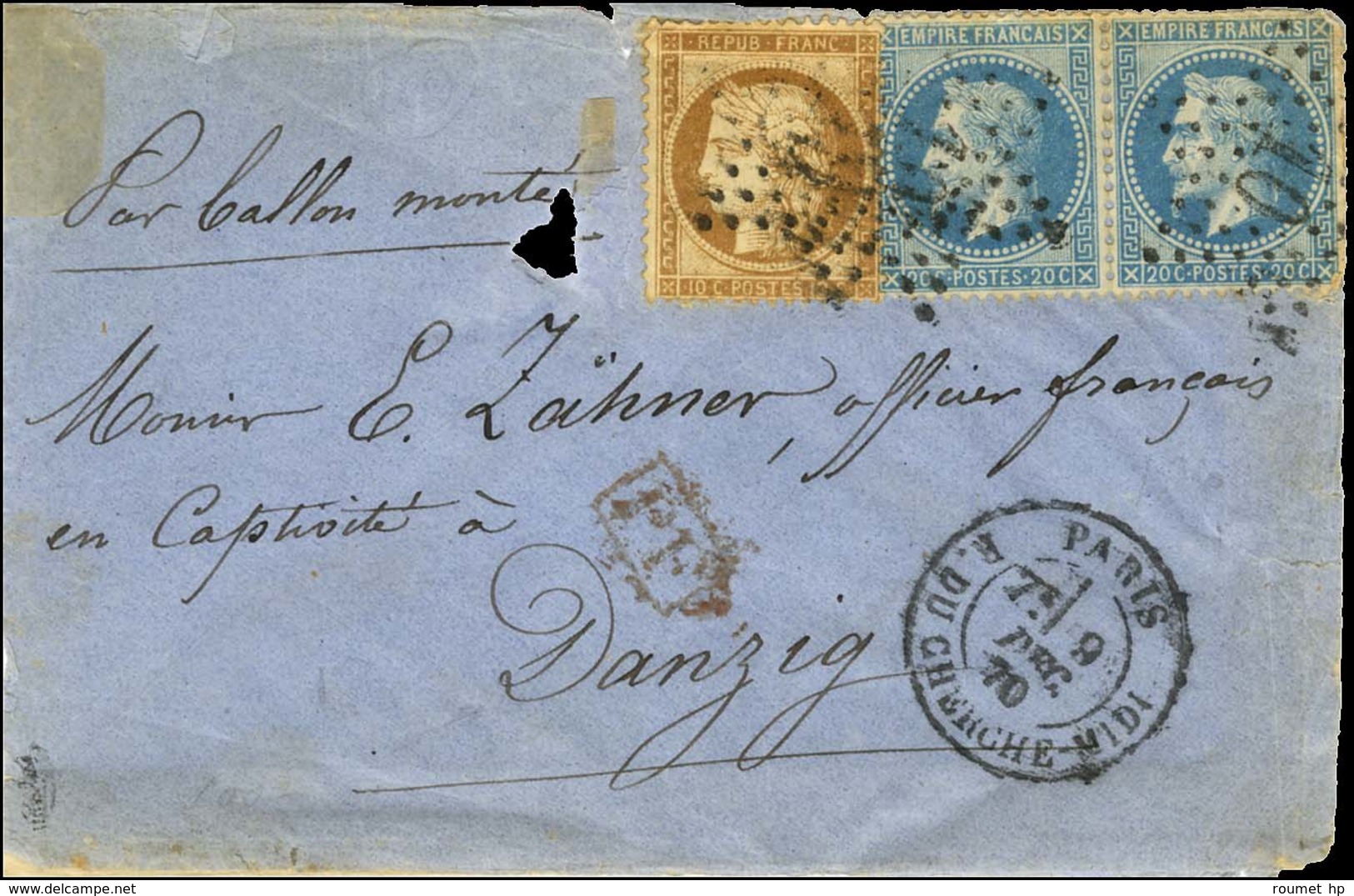 Etoile 10 / N° 29 (2) + 36 Càd PARIS / R. DU CHERCHE MIDI 9 DEC. 70 Sur Lettre Pour Dantzig Sans Càd D'arrivée. LE GENER - Oorlog 1870