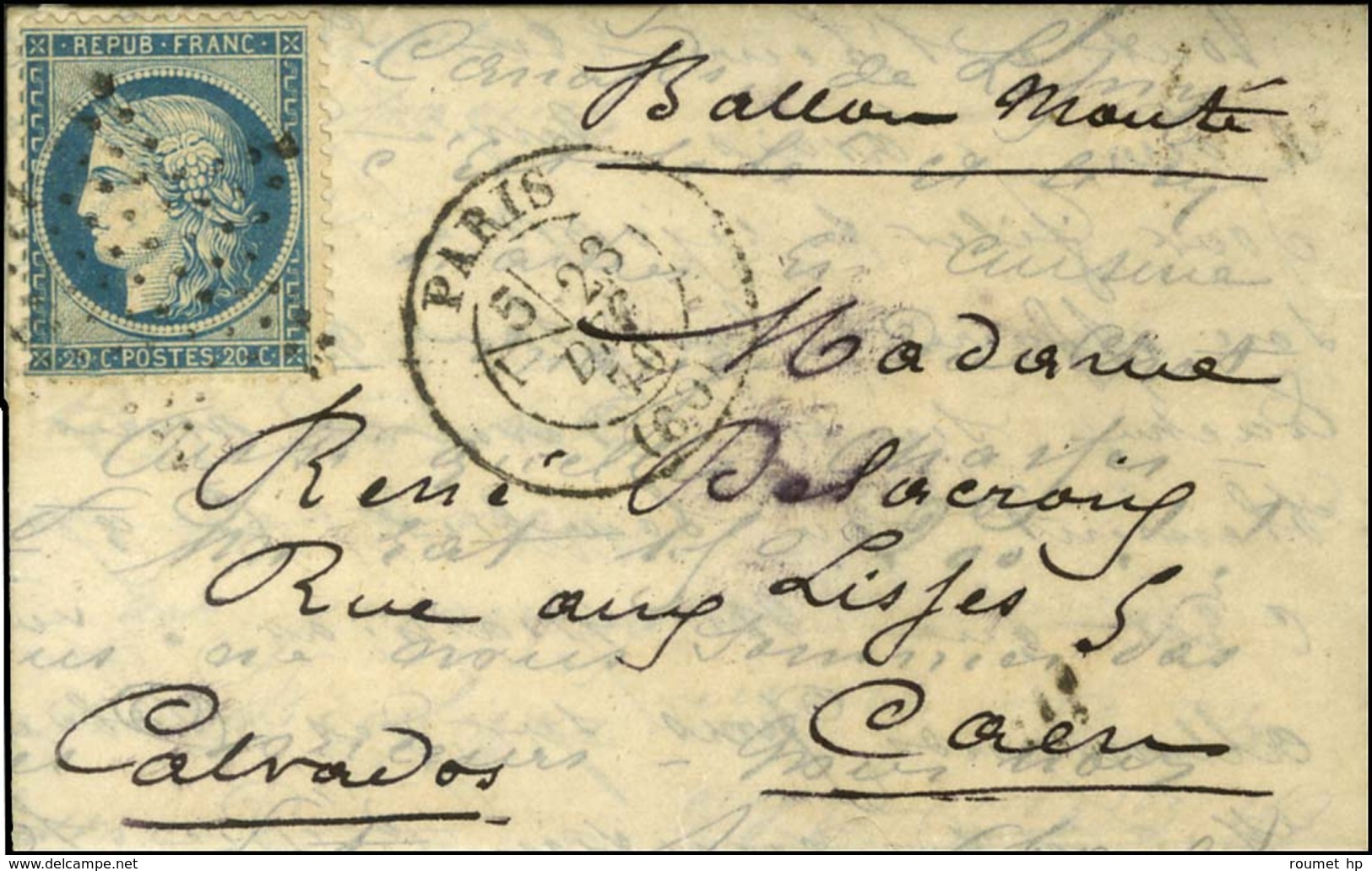 Etoile / N° 37 Càd PARIS (60) 23 DEC. 70 Sur Lettre Avec Bon Texte Historique Pour Caen. Au Verso, Càd D'arrivée 1 JANV. - Oorlog 1870