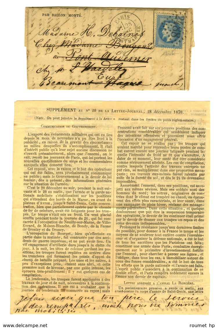 GC 2488 / N° 29 Càd PARIS / MONTMARTRE 28 DEC. 70 Sur Gazette Des Absents N° 20 Avec Son Supplément Rédigé Par La Main D - Oorlog 1870