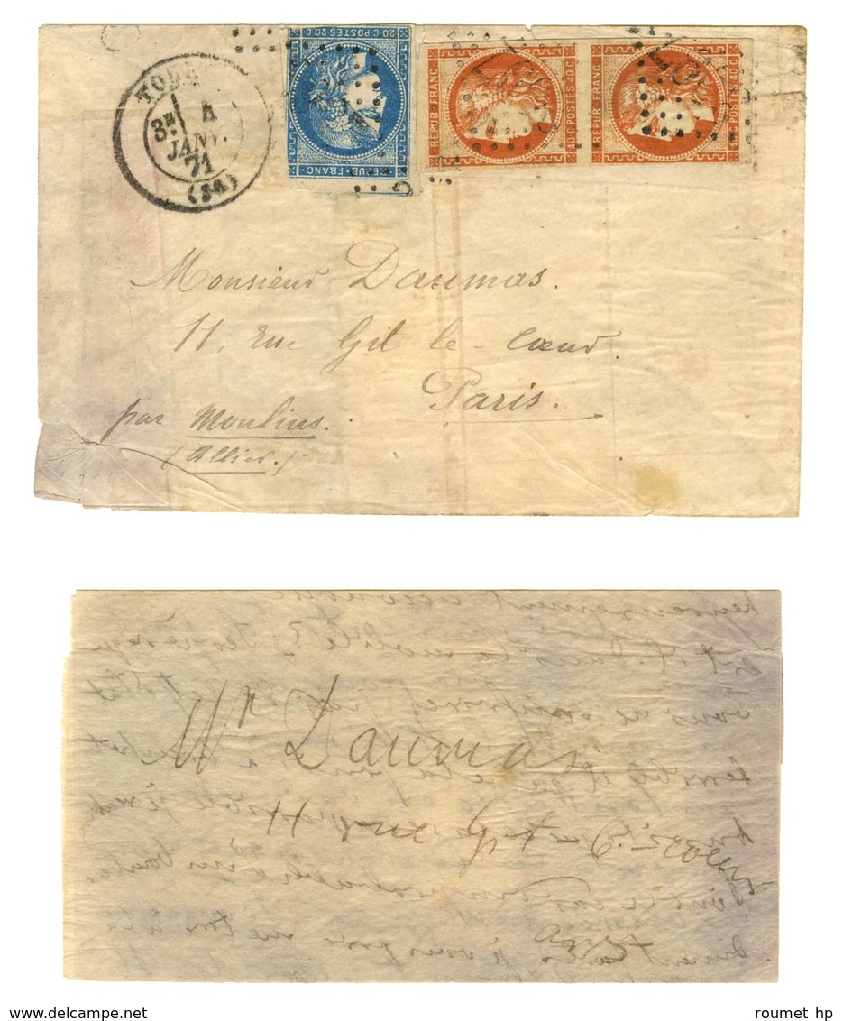 GC 3997 / N° 45 (def) + 48 Paire Càd T 17 TOURS (36) 4 JANV. 71 Sur Boule De Moulins Contenant Une Lettre Datée De Londr - Oorlog 1870