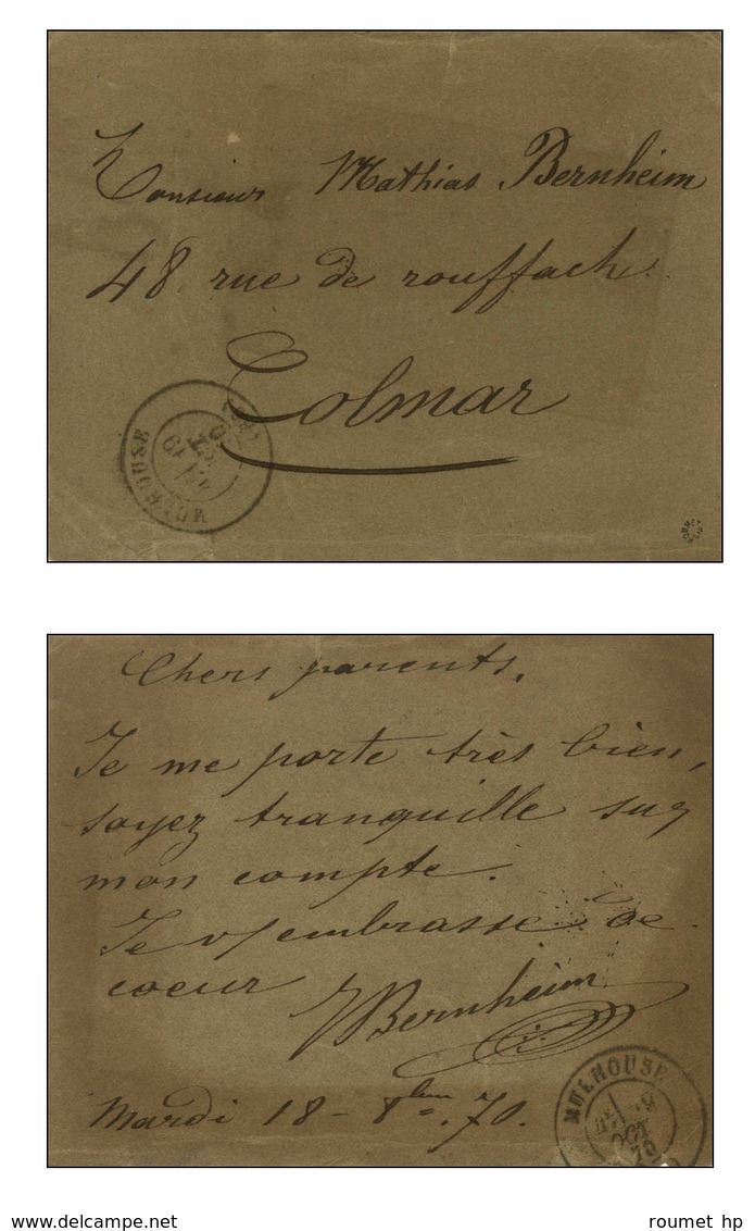 Càd MULHOUSE (66) 19 OCT. 70 Sur Papillon De Neuf-Brisach Daté Du Mardi 18 Octobre 1870, Sorti Par Passeur Pour Colmar.  - Oorlog 1870