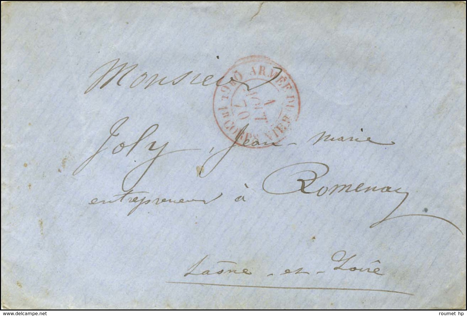 Càd Rouge ARMEE DU RHIN / Qr Gl 1r CORPS 1 AOUT 70 Sur Lettre Adressée En Franchise à Romenay. Au Verso, Càd Ambulant PA - Oorlog 1870