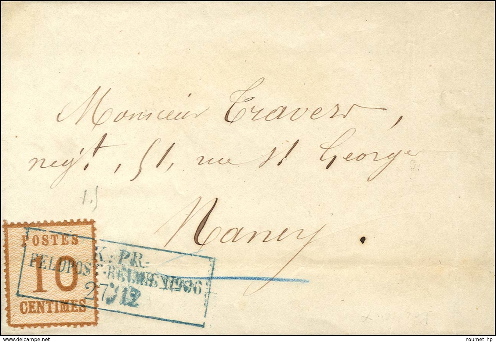 Lettre De Portrieux Sans Càd De Départ Pour Nancy. Als. N° 5 Obl Cachet Encadré Bleu KPR / FELDPOST RELAIS N° 66 27 / 12 - Brieven En Documenten