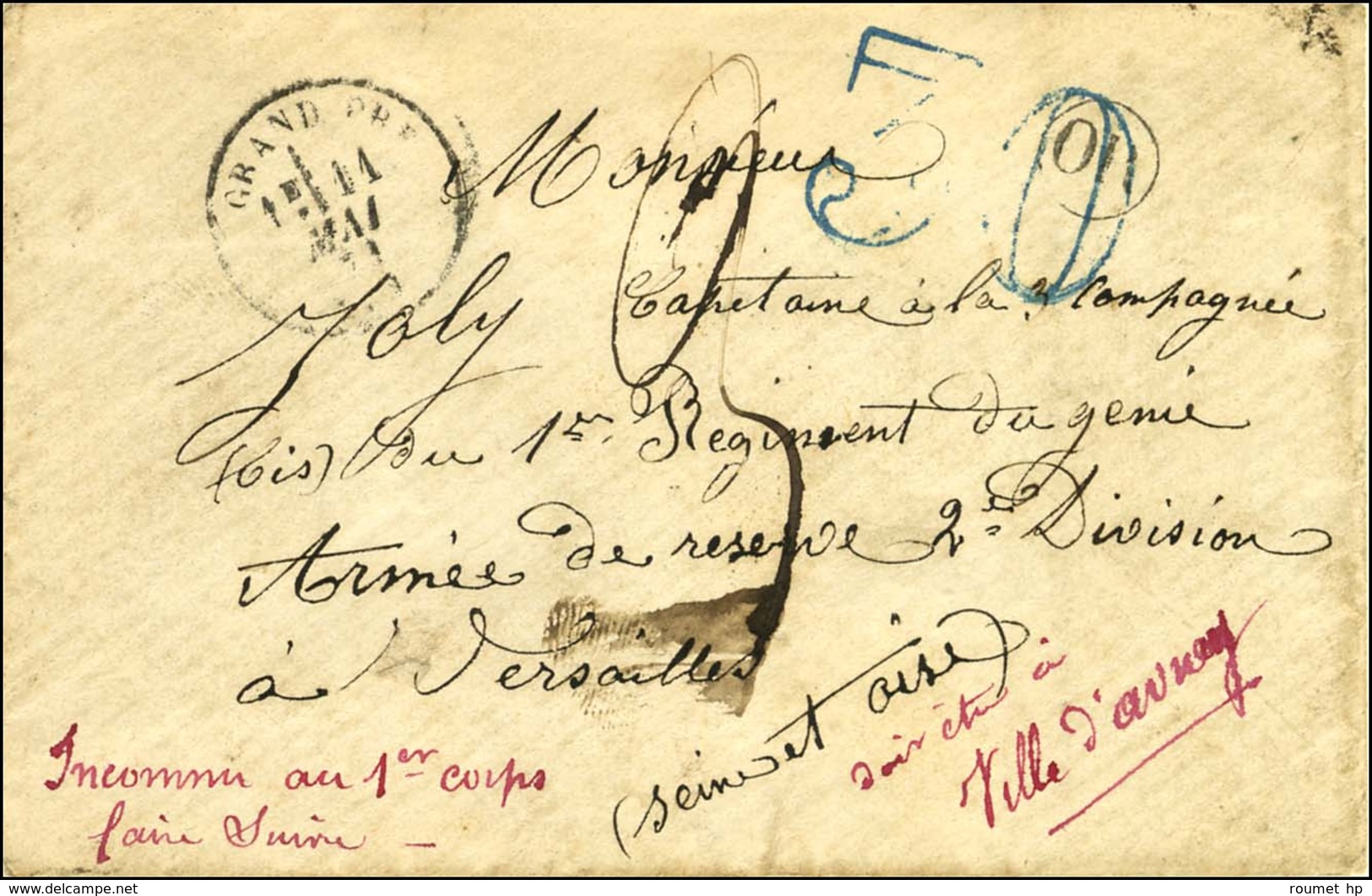 Càd T 16 GRAND PRE (7) 11 MAI 71 Sur Lettre Adressée à Un Militaire De L'armée De Réserve à Versailles Réexpédiée à Vill - Guerra Del 1870