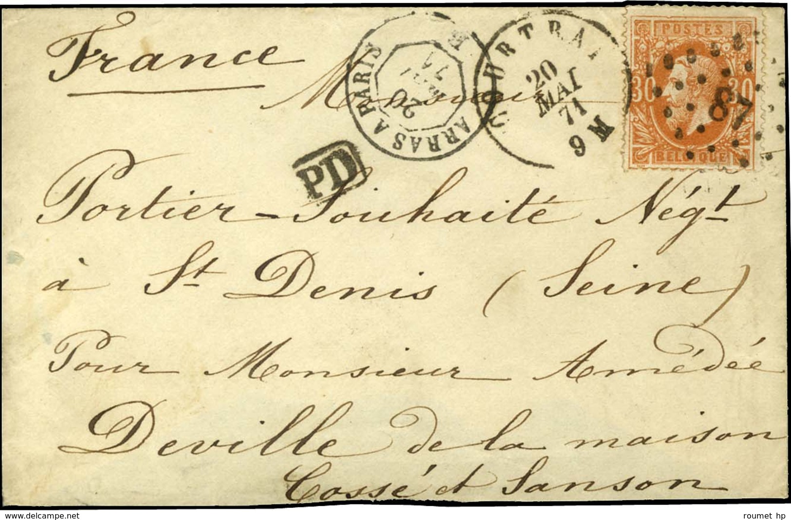 Lettre Affranchie De Courtrai (Belgique) 20 MAI 71 Sur Lettre Pour M. Portier à St Denis, Pour M. Deville, Paris, Sans C - Oorlog 1870