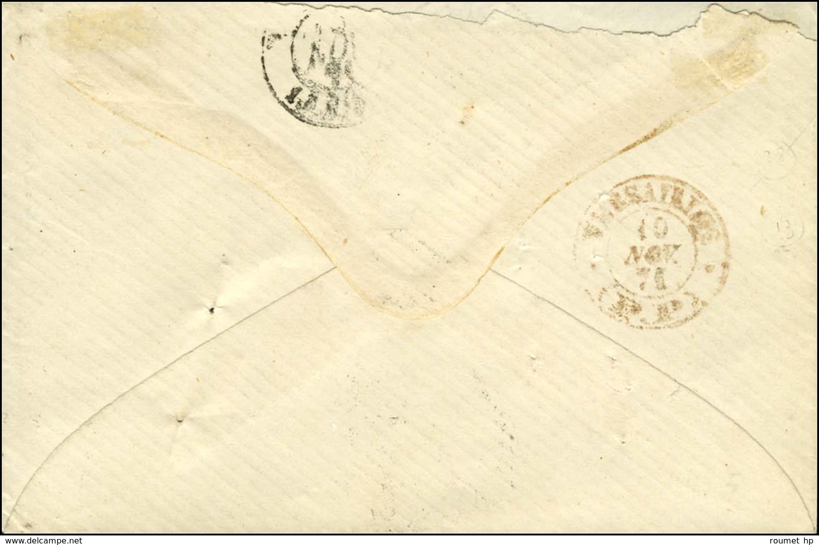 Cachet Provisoire Brun-rouge VERSAILLES / (P.P.) 10 NOV. 71 Au Verso D'une Lettre En Provenance De Blainville Crévon. -  - Oorlog 1870