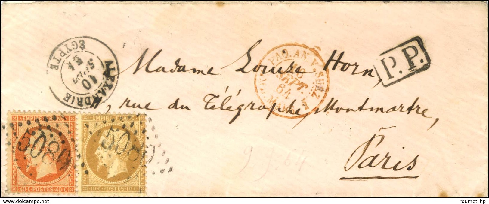 GC 5080 / N° 21 + 23 Càd ALEXANDRIE / EGYPTE + P.P. Encadré. 1864. - TB / SUP. - Maritieme Post