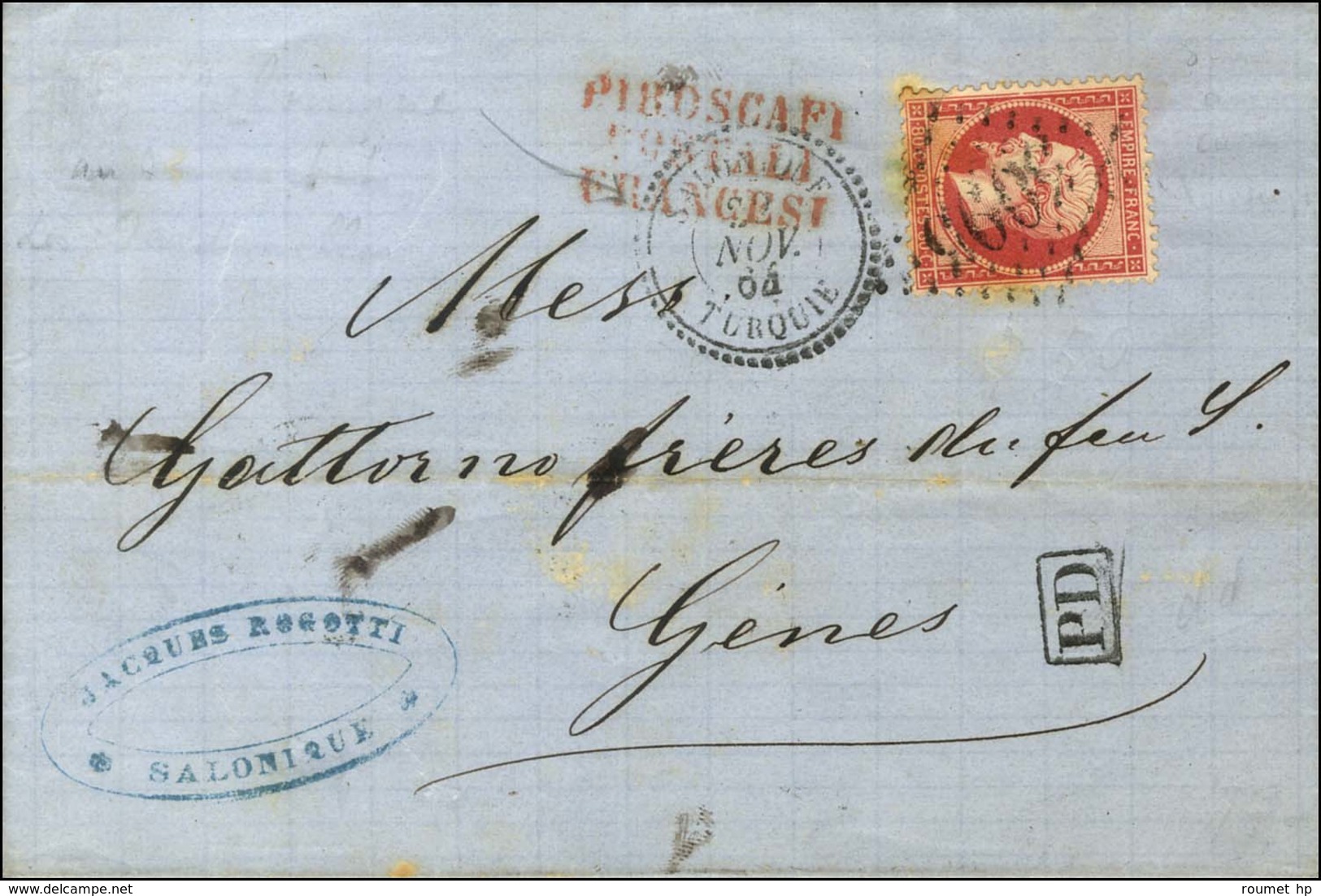 GC 5095 / N° 24 Càd SALONIQUE / TURQUIE Sur Lettre Pour Gênes. 1864. - TB. - Maritime Post