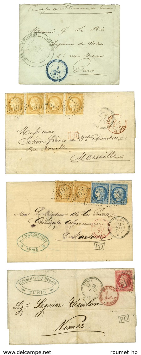 Lot De 4 Lettres Avec Oblitérations De Tunis Et De La Goulette. - TB. - Maritieme Post