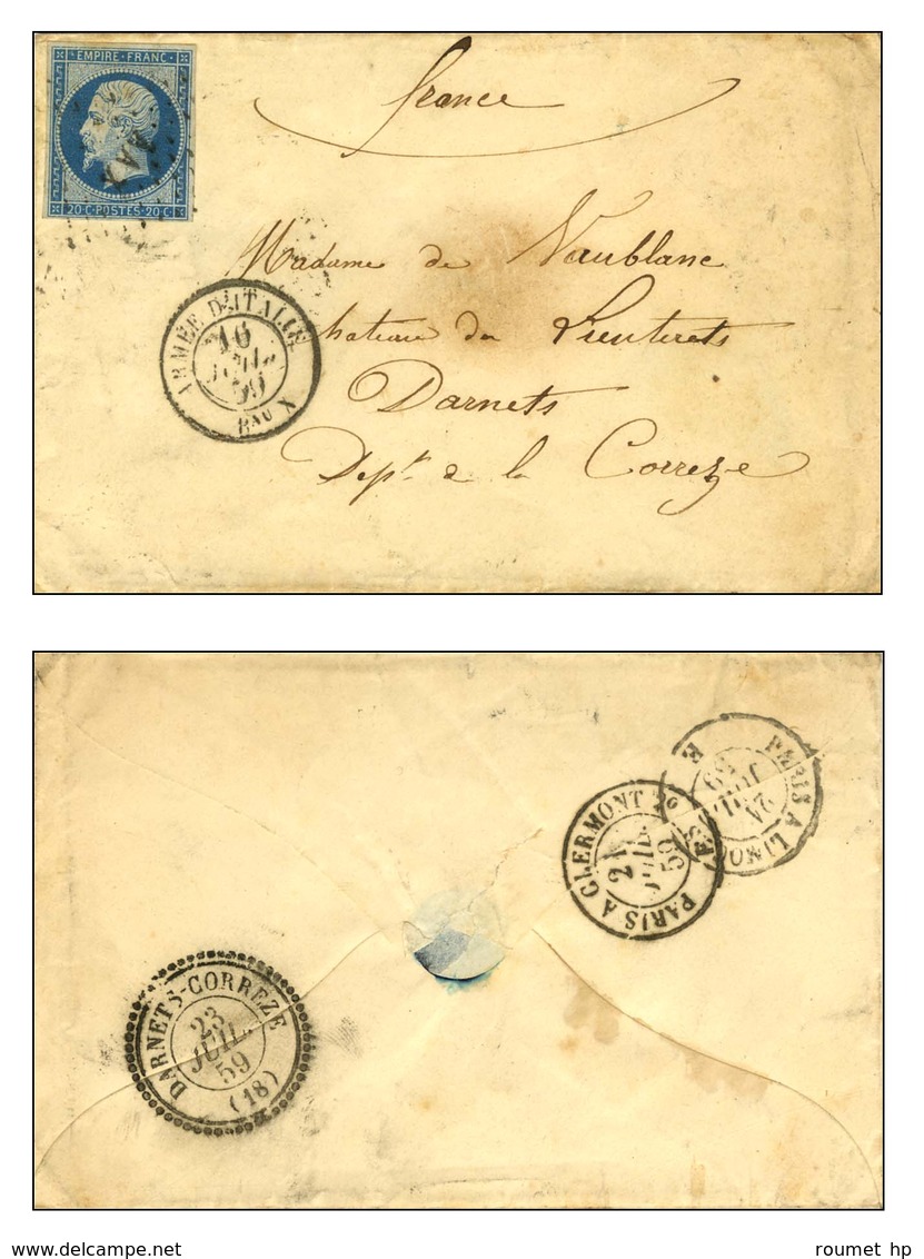 Losange AAX / N° 14 Belles Marges Càd ARMEE D'ITALIE / Bau X 16 JUIL. 59 Sur Lettre Pour Darnets-Corrèze. Au Verso, Càd  - Legerstempels (voor 1900)