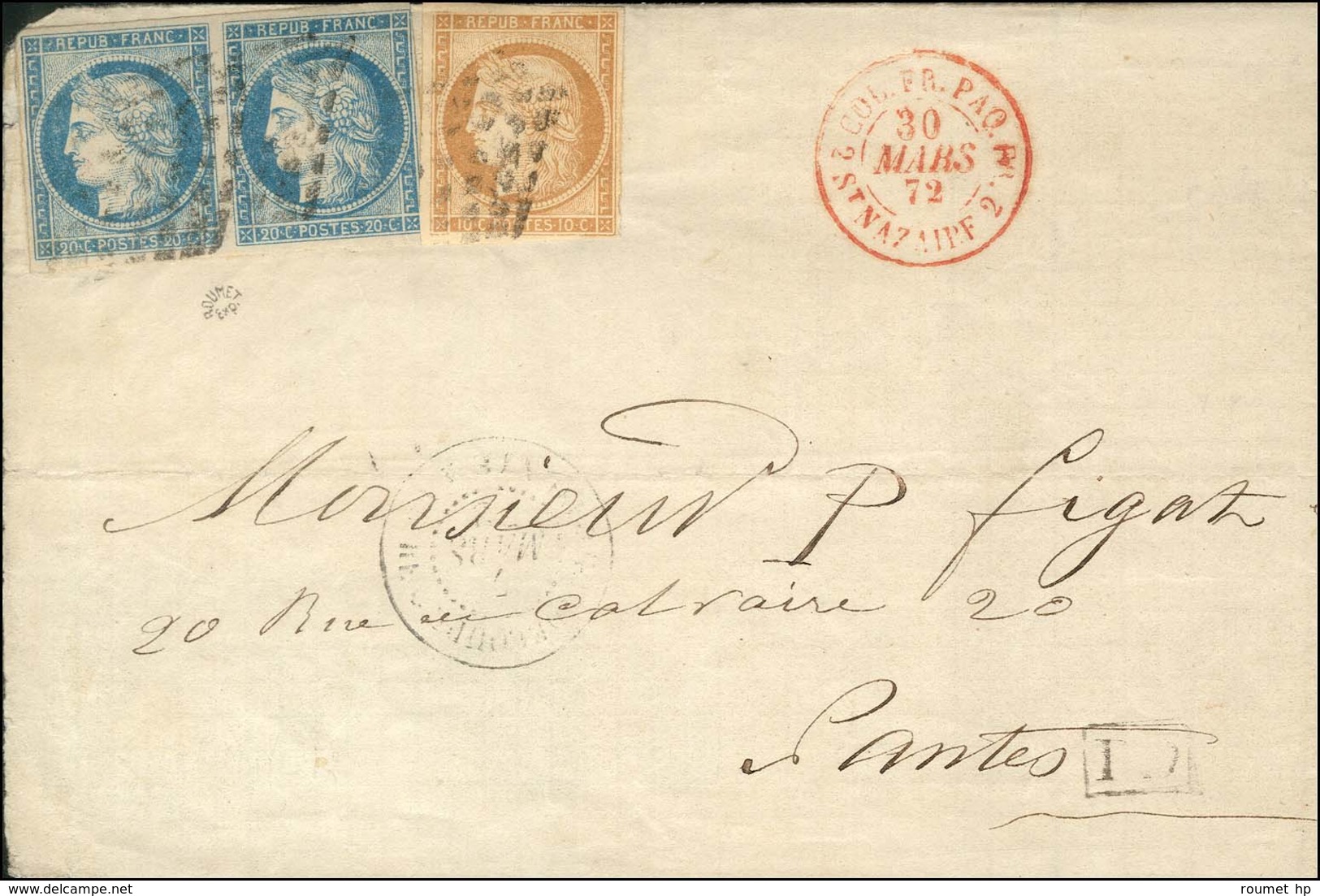 Losange / CG N° 11 + 12 Paire Càd GUADELOUPE / POINTE-A-PITRE Sur Lettre Pour Nantes. 1872. - TB. - R. - Maritieme Post