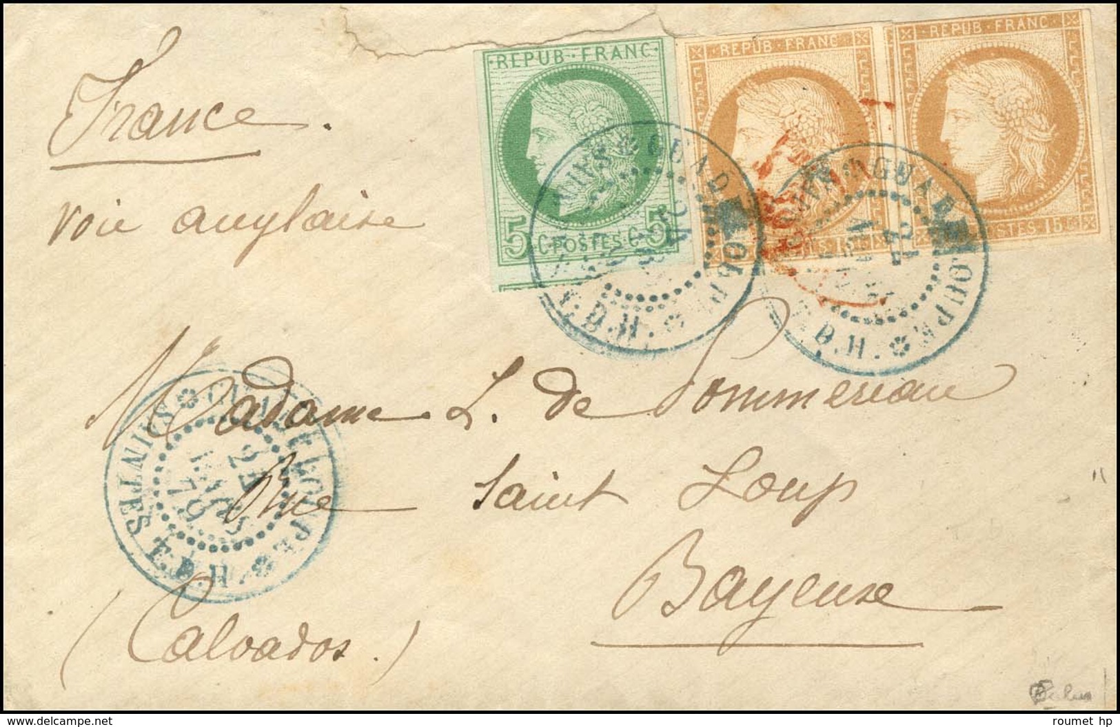 Càd Bleu GUADELOUPE * SAINTES / T.D.H. / CG N° 17 + CG N° 19 (2 Dont 1 Pd) Sur Lettre Pour Le Calvados. 1879. - TB. - R. - Maritieme Post