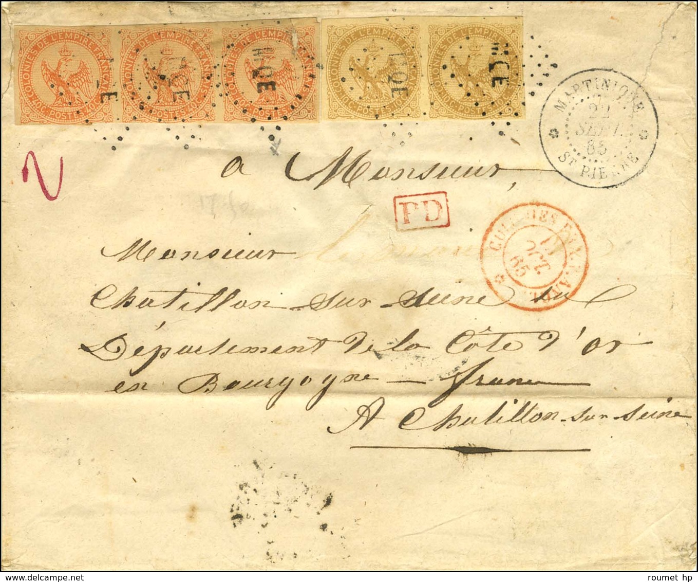 Losange MQE / CG N° 3 (paire) + N° 4 Bande De 3 (1 Ex. Def) Càd MARTINIQUE / St PIERRE Sur Lettre 2 Ports Pour Chatillon - Maritieme Post