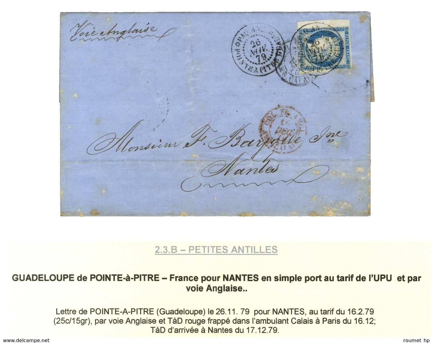 Càd PAQ ANG / POINTE A PITRE GUADe / CG N° 23 Bdf Sur Lettre Pour Nantes. 1879. - TB. - Maritieme Post