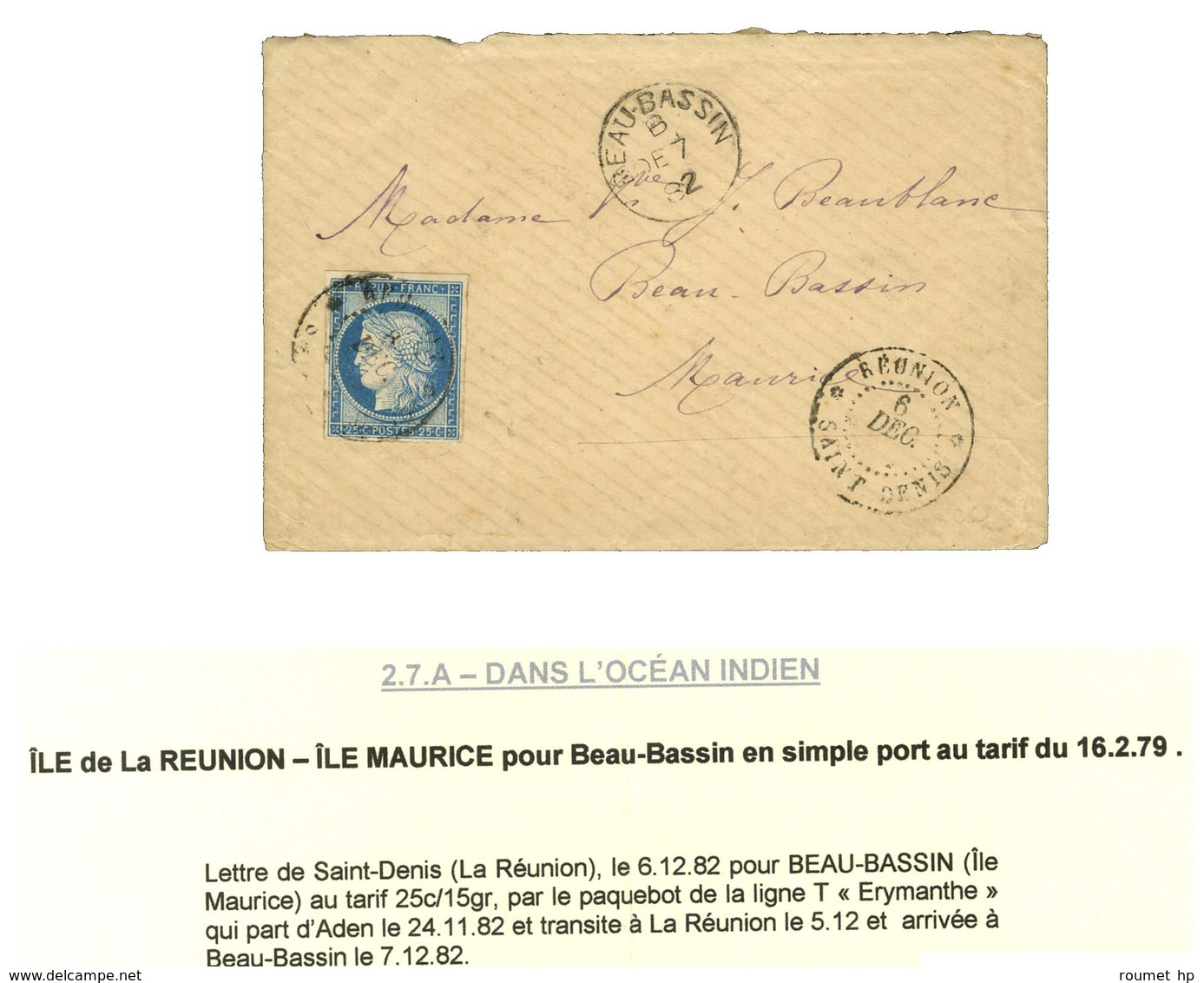 Càd RÉUNION / SAINT DENIS / CG N° 23 Sur Lettre Pour Beau-Bassin (Île Maurice), Au Recto Càd D'arrivée. 1882. - TB. - R. - Maritieme Post