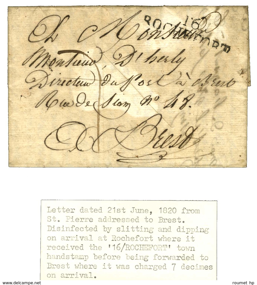 Lettre Avec Texte Daté De Saint Pierre De La Martinique Le 21 Juin 1820 Pour Brest. Au Recto, Marque Postale D'entrée 16 - Maritime Post