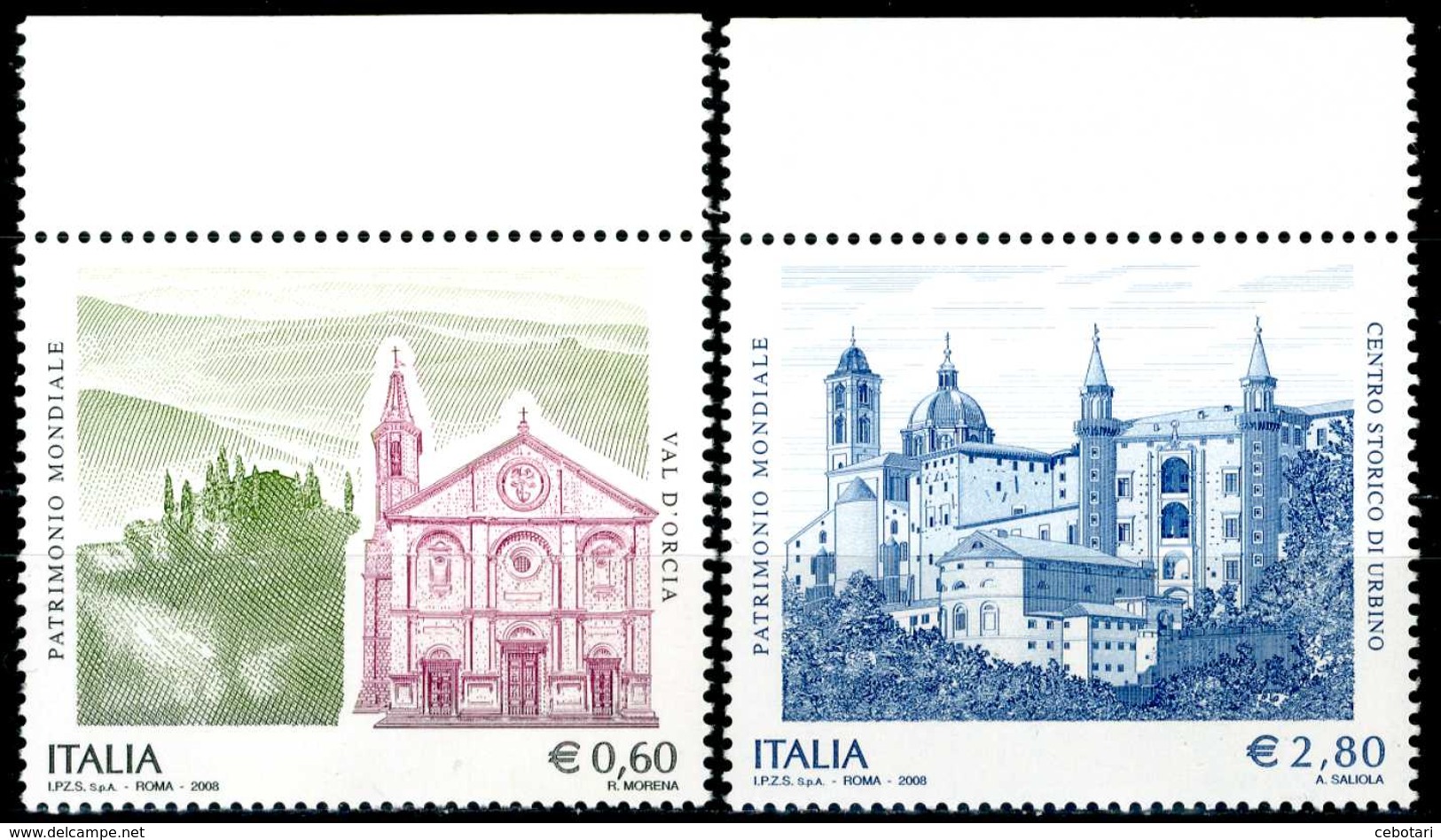 ITALIA / ITALY 2008** - Patrimonio Mondiale Unesco - "Val D'Orcia E Urbino" - 2 Val. MNH, Come Da Scansione. - UNESCO