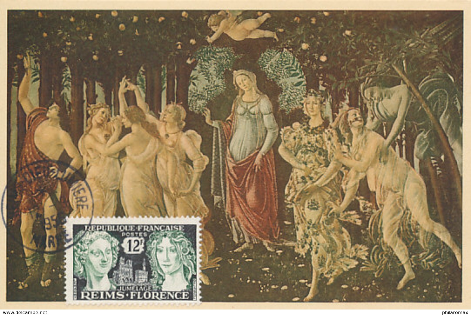 D35790 CARTE MAXIMUM CARD 1956 FRANCE - LA PRIMAVERA BY BOTTICELLI - POSTMARK REIMS CP ORIGINAL - 1950-1959