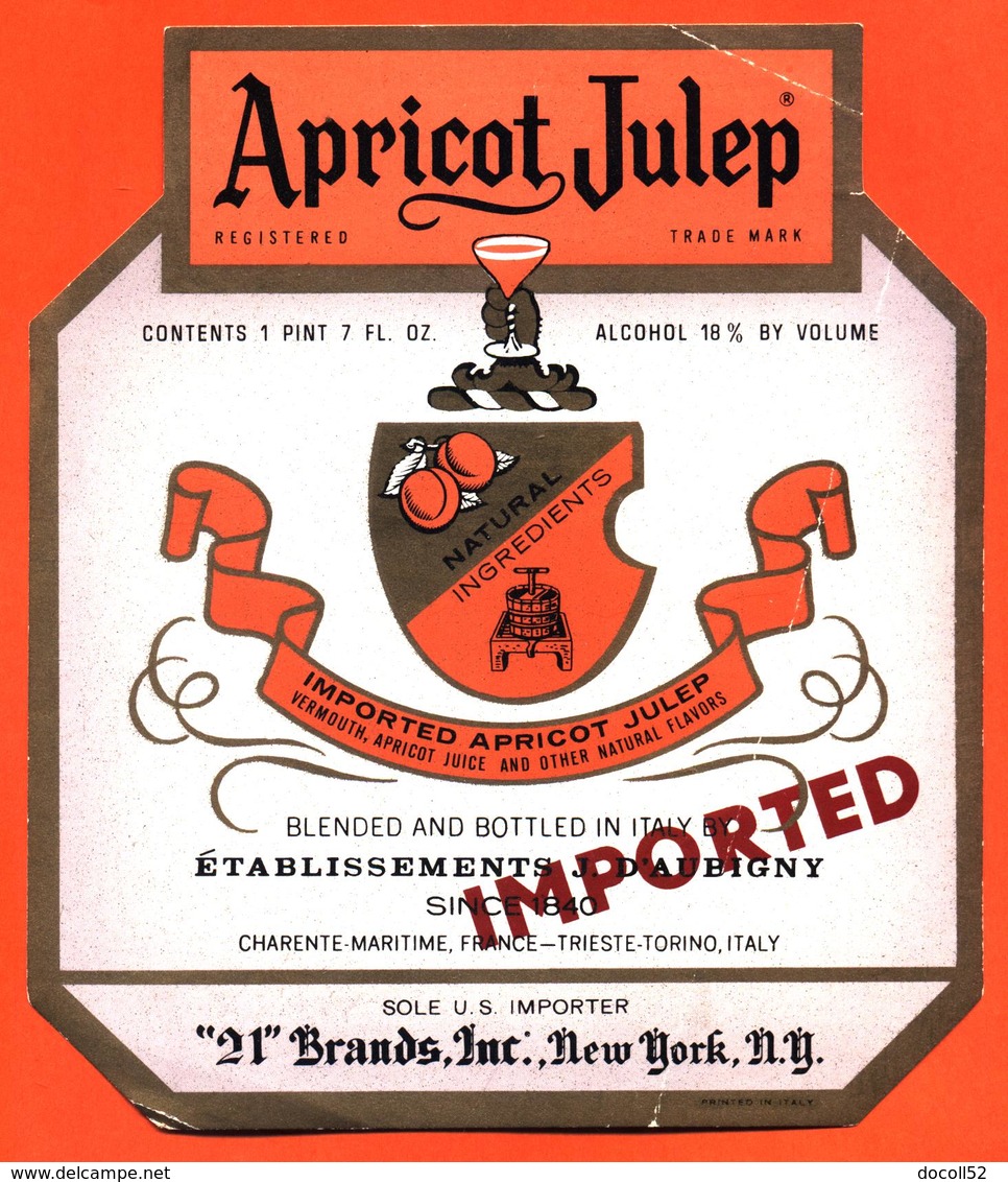 étiquette De Vermouth Abricot Julep Ets D'aubigny Importé De New York 18°/° - Whisky