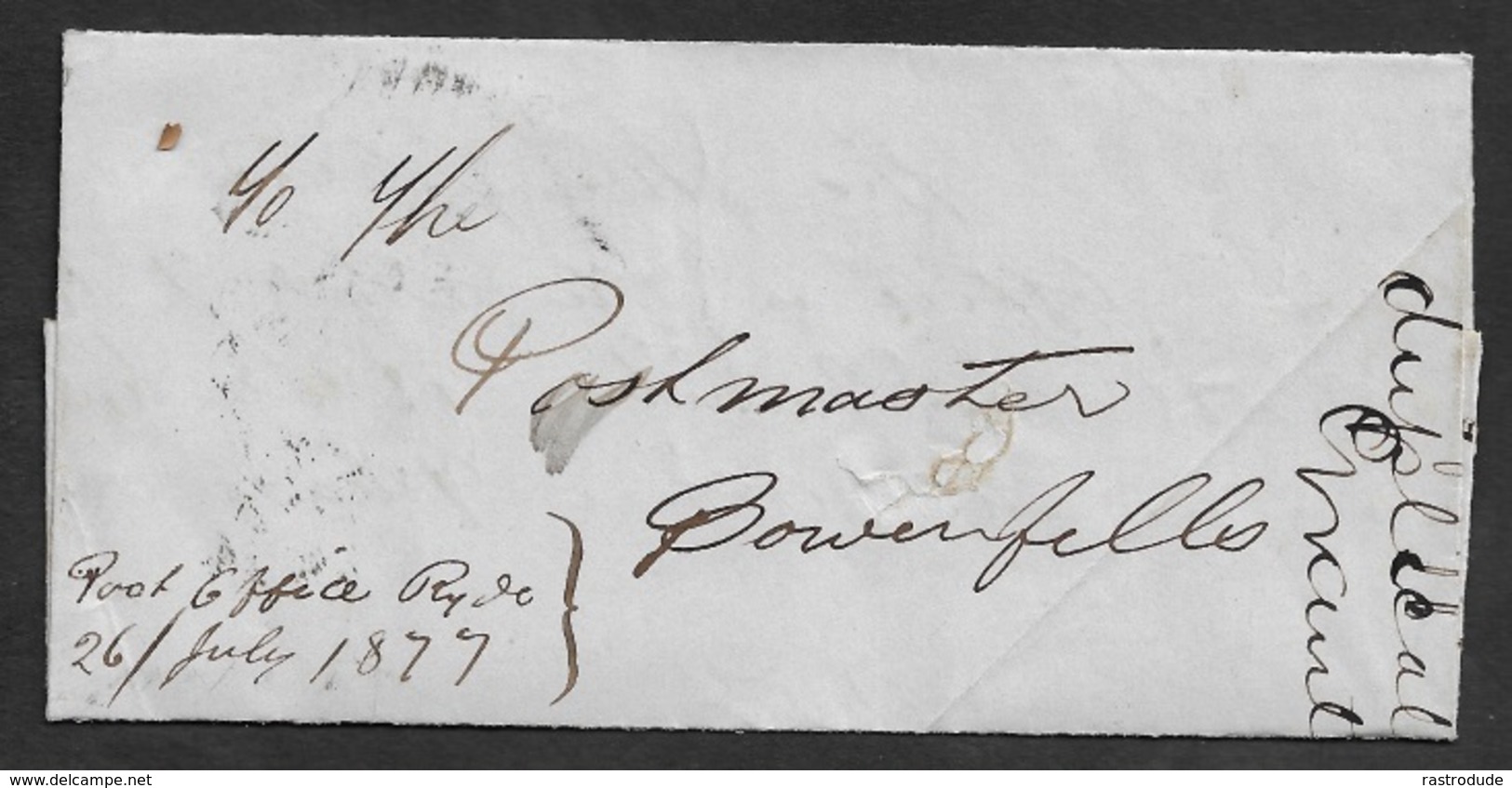 1877 - INTERNAL POST OFFICE COMMUNICATION - SIDNEY TO RYDE - TO POSTMASTER - MONEY ORDER ADVICE - Covers & Documents