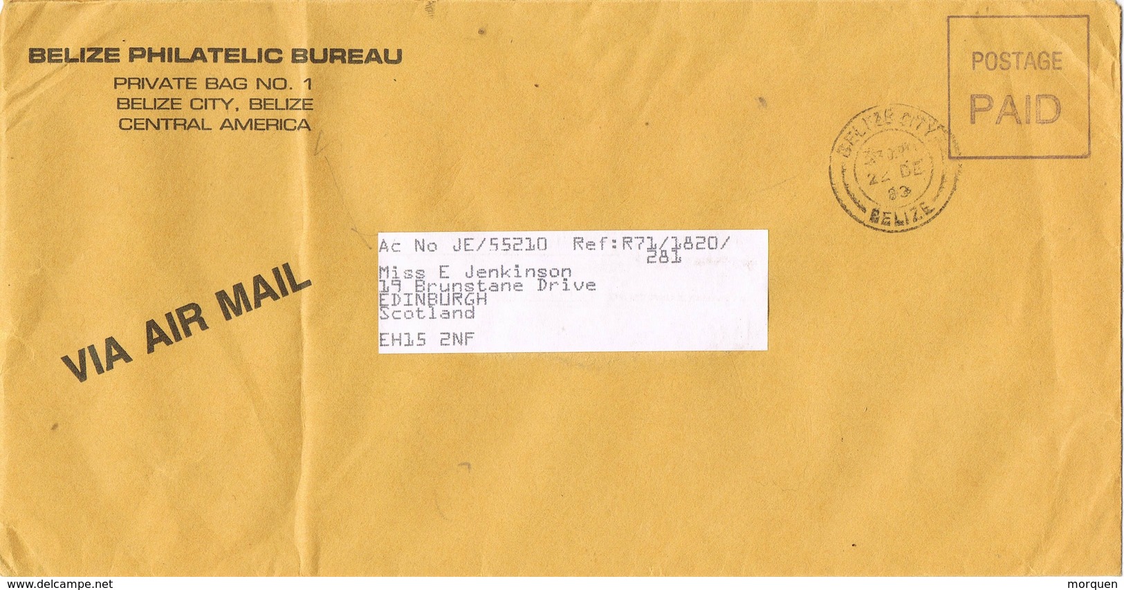 31460. Carta Aerea BELIZE (belize City) 1983. Postage PAID - Belice (1973-...)