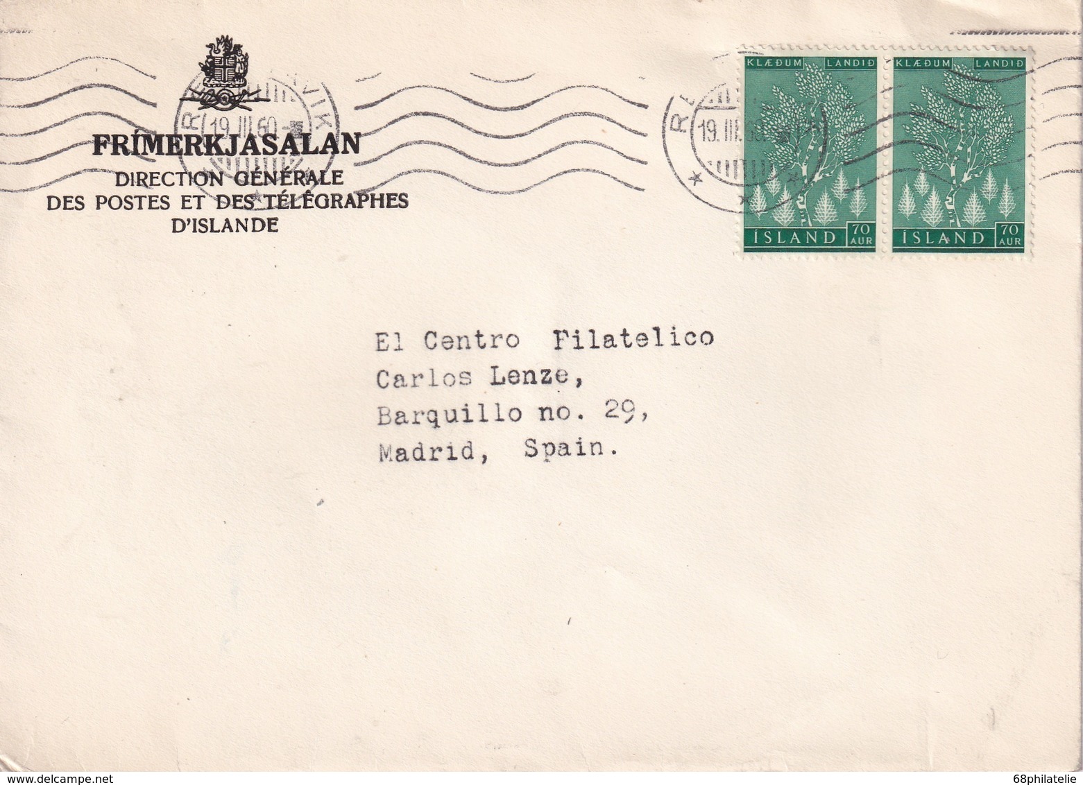 ISLANDE 1960 LETTRE DE REYKJAVIK POUR MADRID - Storia Postale