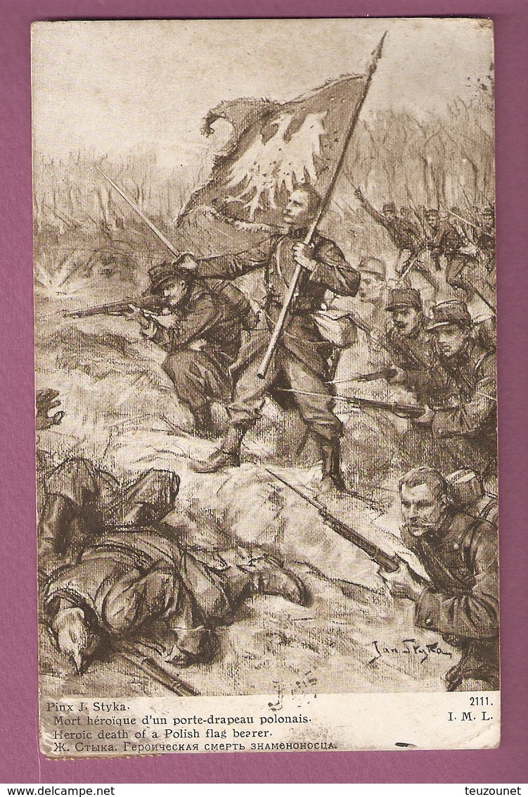 Cpa Mort Heroique D'un Porte Drapeau Polonais - Pinx J Styka - Scans Recto Verso - Guerre 1914-18