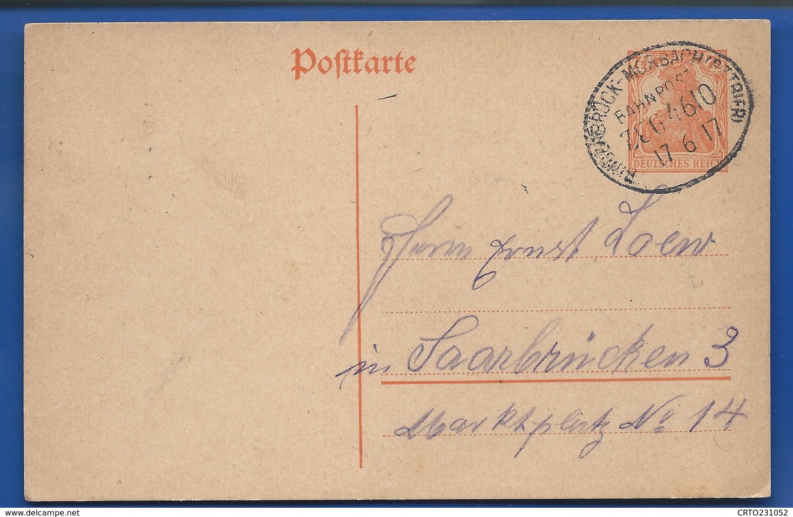 Postkarte à 7 1/2 Deutches-Reich   Oblitération: BINGERBRUCK -MORBACH Bahnpost ZEG 4610  17.6.1917 - Covers & Documents