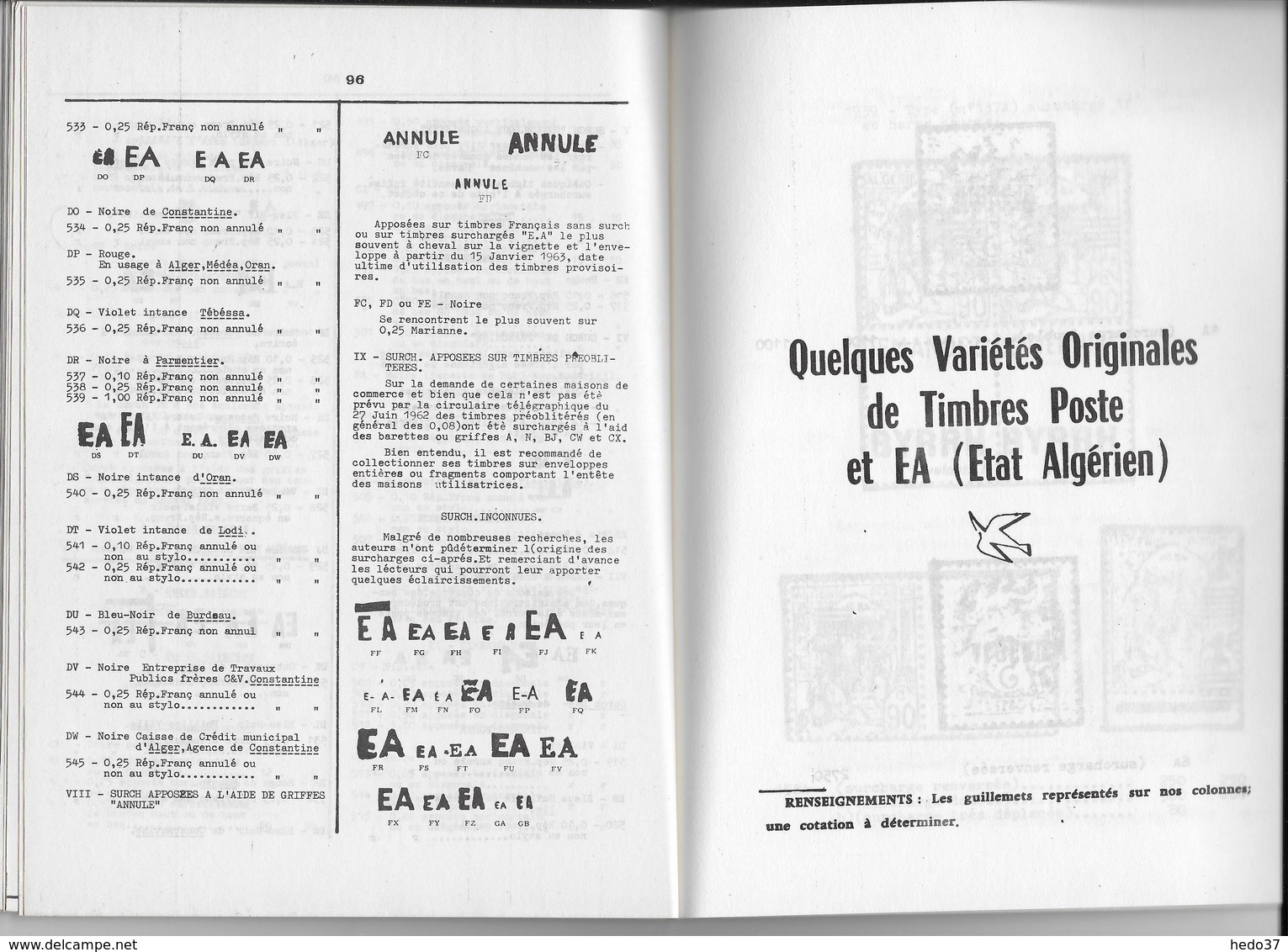 Catalogue Spécialisé Des Timbres D'Algérie - 1989 - 124 Pages - Colonies Et Bureaux à L'Étranger