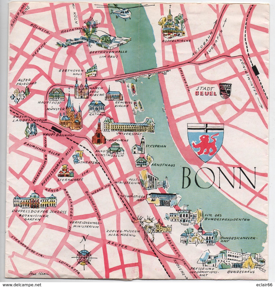 ALLEMAGNE  (BONN)  Dépliant (curiosités Photos,Plan, Touristiques Pour Vos Vacances Année 1960 Dimesion 40cmX40cm - Altri & Non Classificati