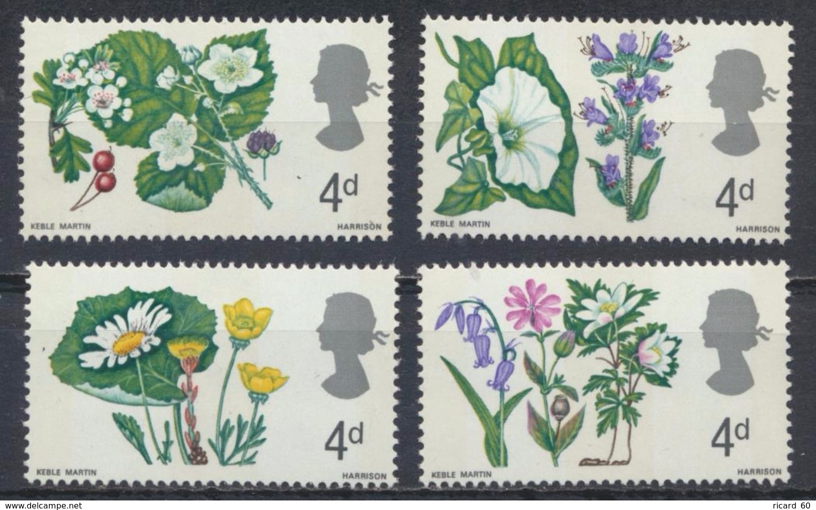 Timbres Neufs** De Grande Bretagne, N°465-8 Yt,fleurs, Aubépine, Jacinthe, Anémone, Volubilis, Vipérine, Marguerite.. - Neufs