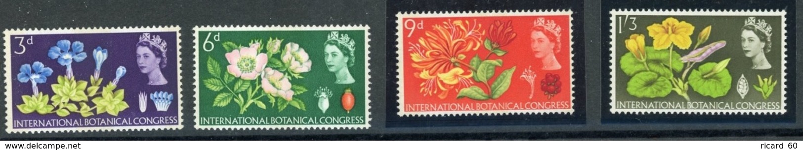 Timbres Neufs** De Grande Bretagne, N°391-4 Yt,fleurs, Gentiane, églantine, Chèvrefeuille, Nénuphar, Botanique - Neufs