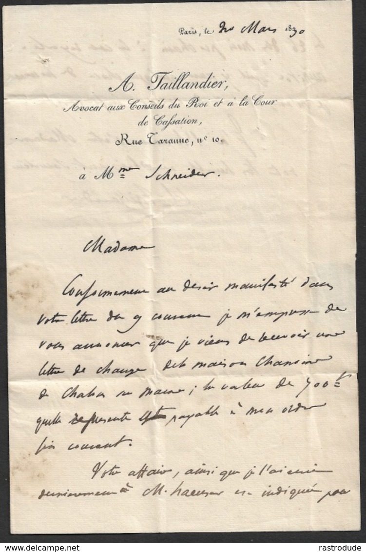 1830 - LAC - PARIS A CARLSRUHE Duché De BADEN - C.F.5.R  Couronné - A. TAILLEUR Avocat Conseil Du Roi - 1830-1849 (Onafhankelijk België)