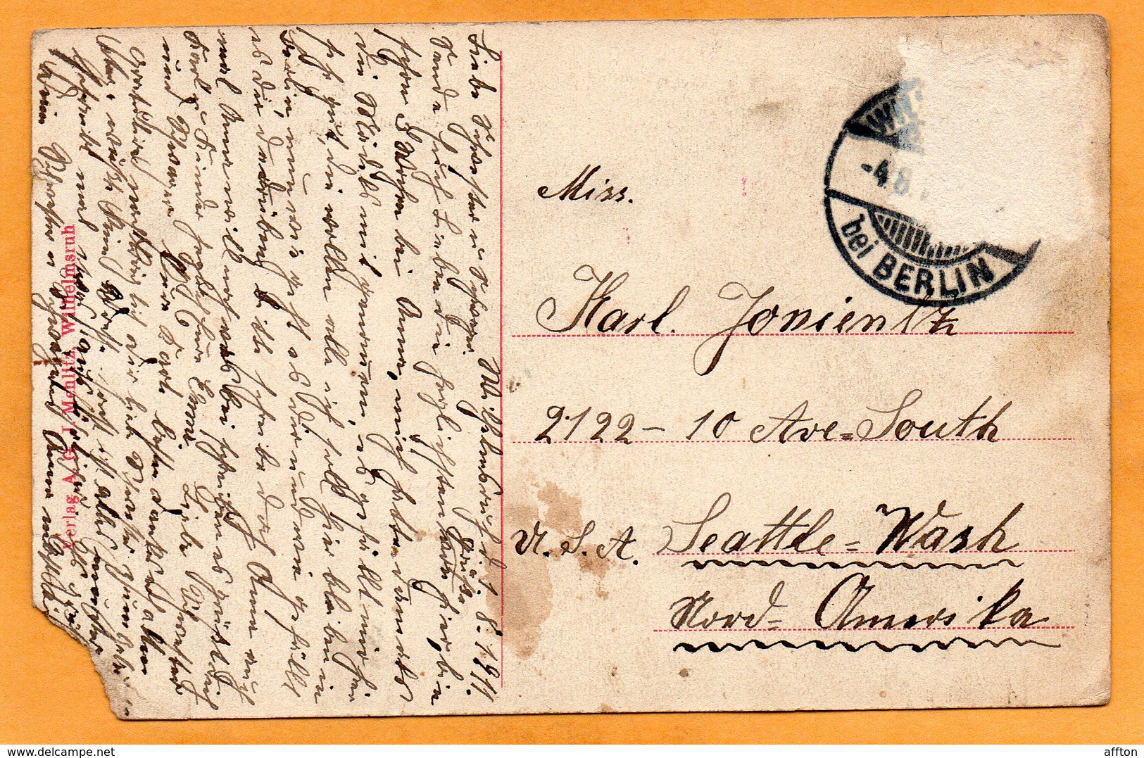 Wilhelmsruh Bei Berlin 1911 Postcard - Altri & Non Classificati