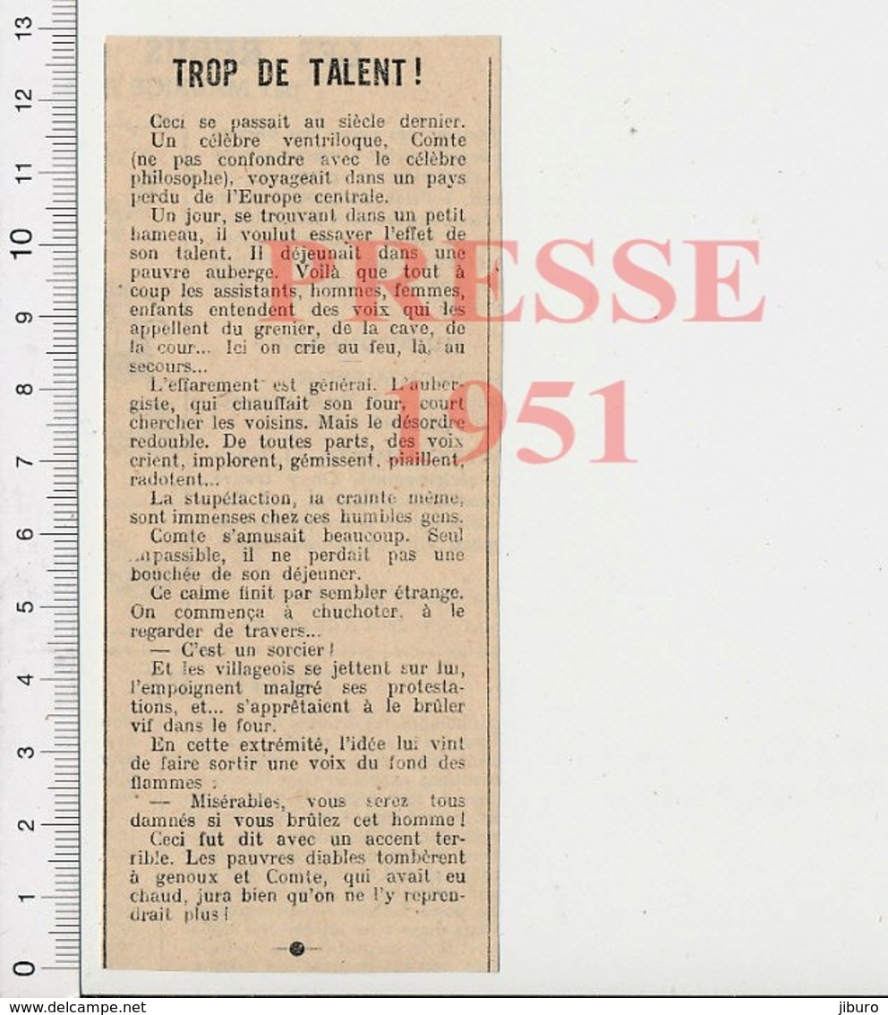 Article Presse 1951 Anecdote Sur Le Ventriloque Comte  223AC - Non Classés