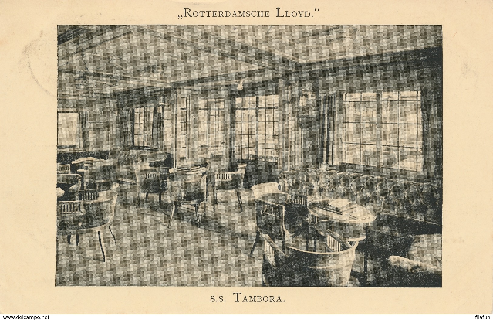 Nederland - 1920 -  Fotokaart Interieur SS Tambora - Rotterdamsche Lloyd Van Port Taufiq Naar Solo / Nederlands Indië - Brieven En Documenten