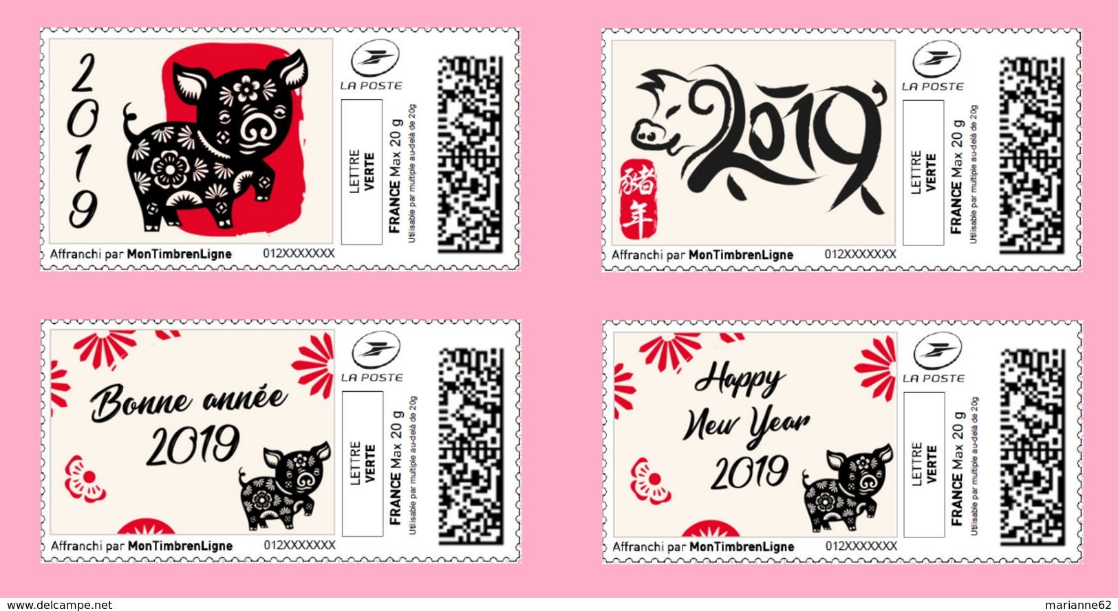 France 2019 TimbrEnLigne Nouvel An Chinois – Année Du Cochon - Chinese New Year Of The Pig - 4v MNH / Neuf - Autres & Non Classés