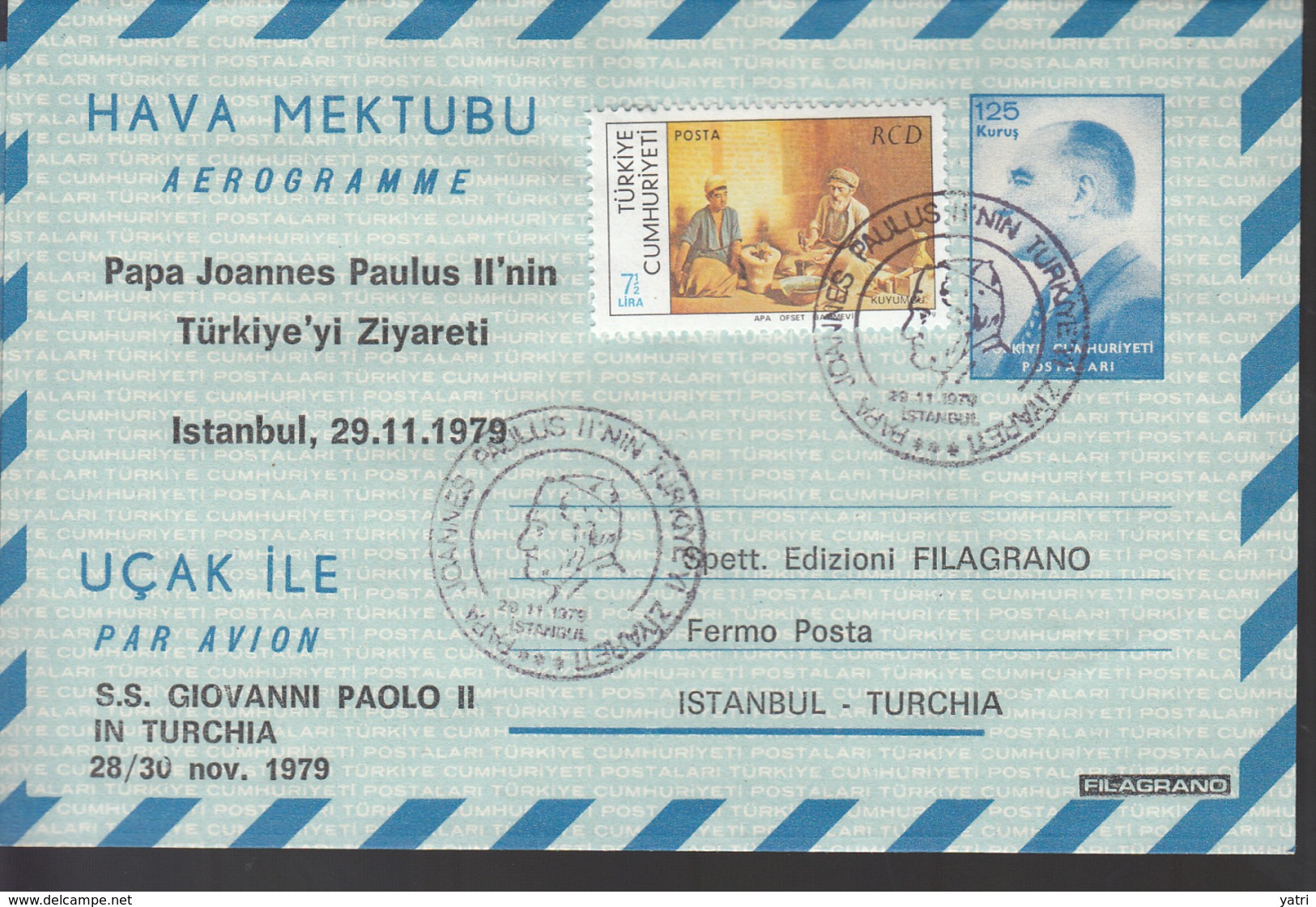 Turchia (1979) - Aerogramma Viaggio Giovanni Paolo II - Posta Aerea