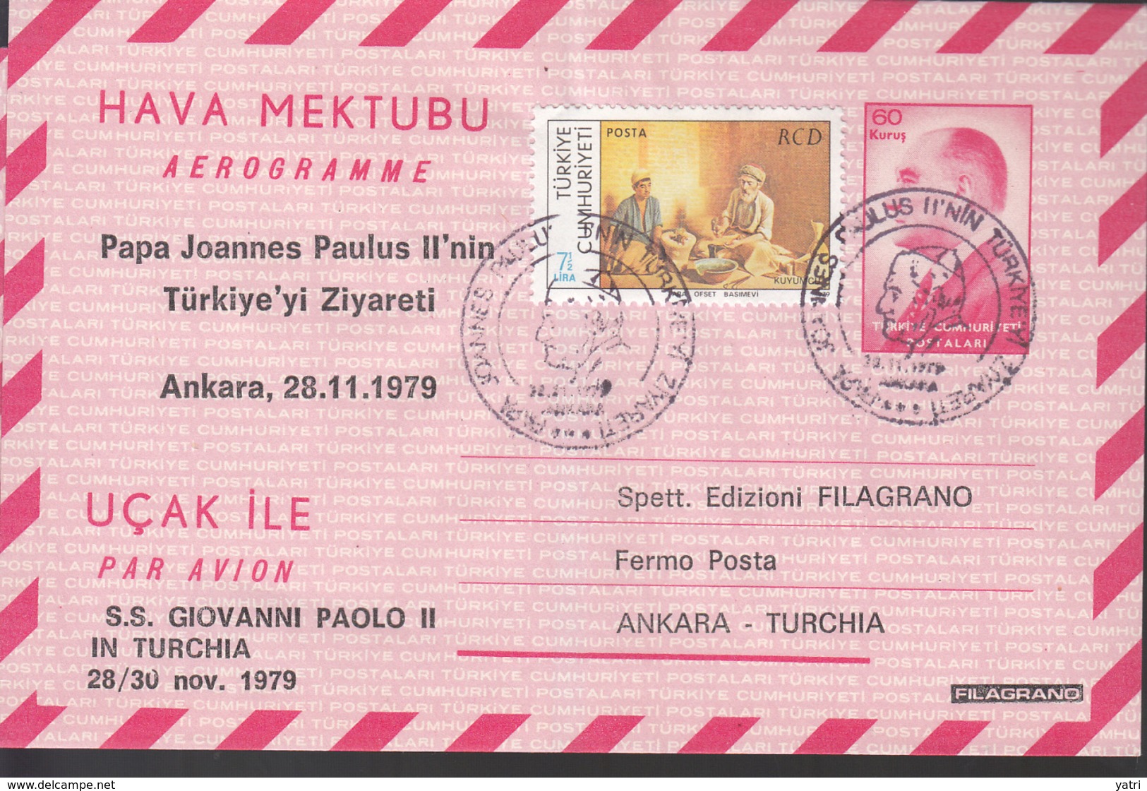 Turchia (1979) - Aerogramma Viaggio Giovanni Paolo II - Airmail